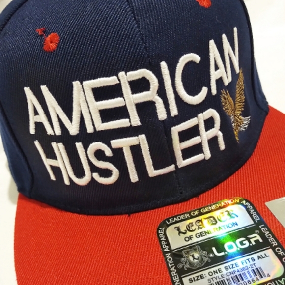 American Hustler Snapback Hat 3D Embroidery Flat Bill Cap Eagle Blue & Red - Picture 3 of 5